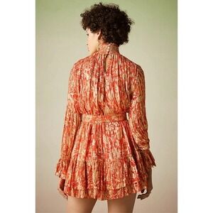 Anthropologie Verb by‎ Pallavi Singhee Gorgeous Red-Orange Gold Metallic Dress S